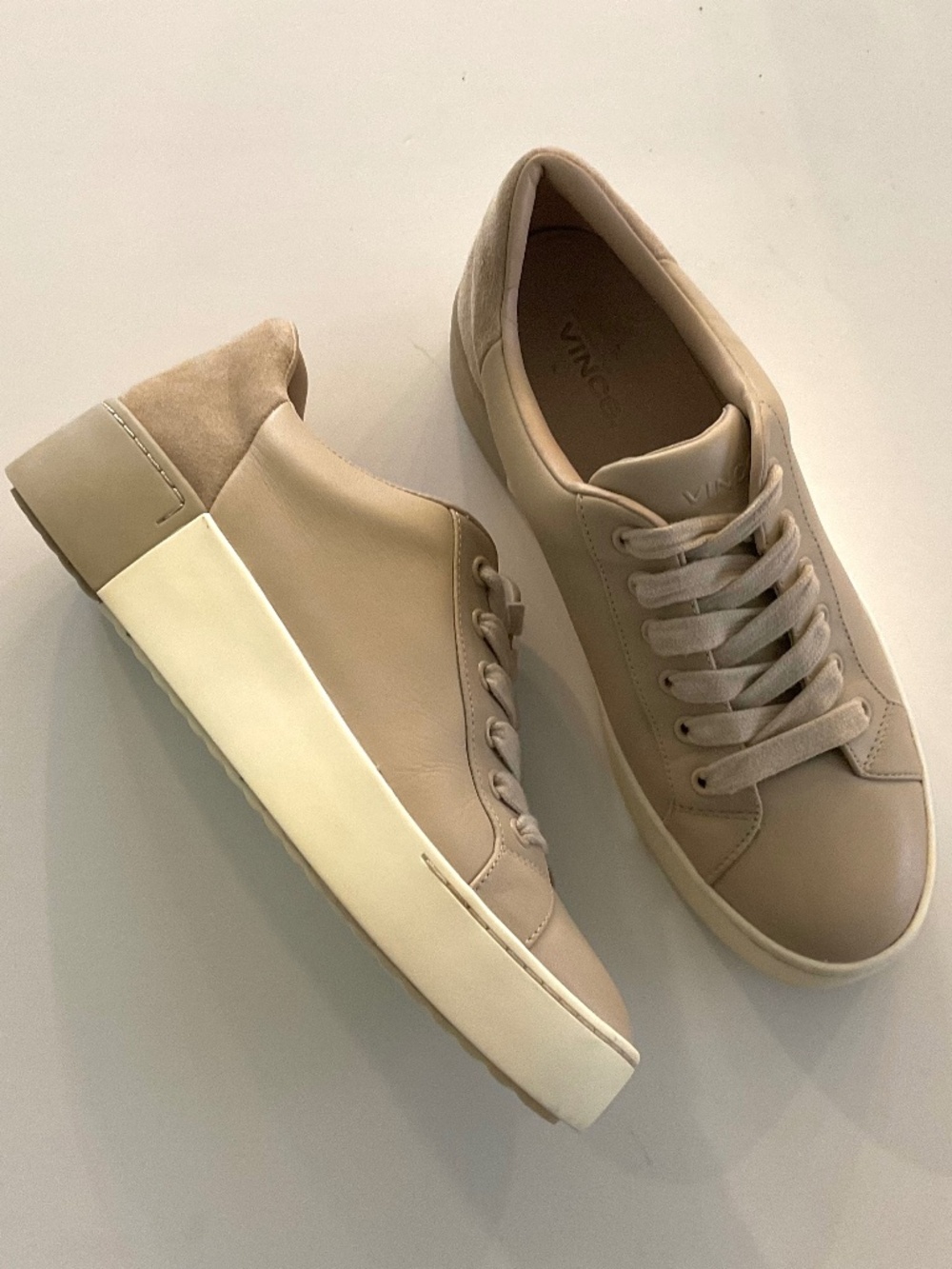 VINCE Bensley Leather / Suede Low-Top Platform Sneakers Tan Size 6.5